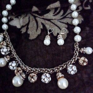 Bella Jack necklace & earring set with Faux pearls & rhinestones with go…